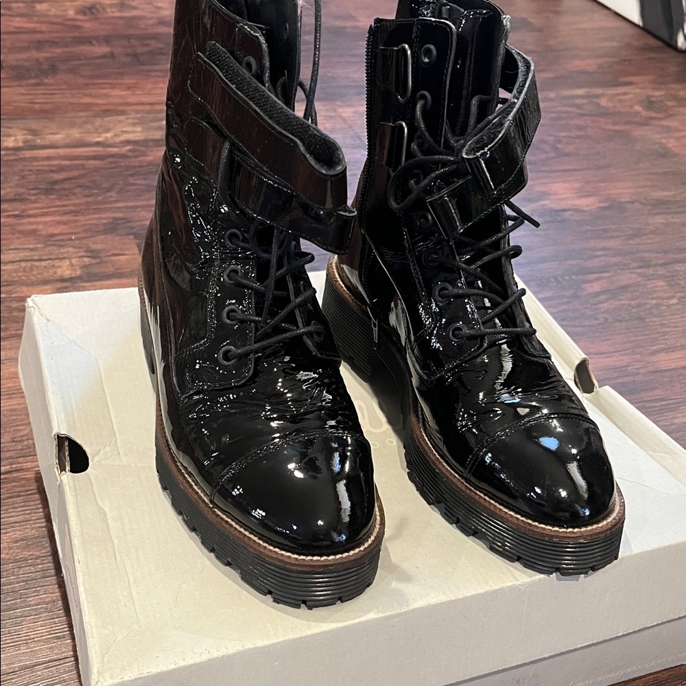 Black Patent Leather Combat Boots